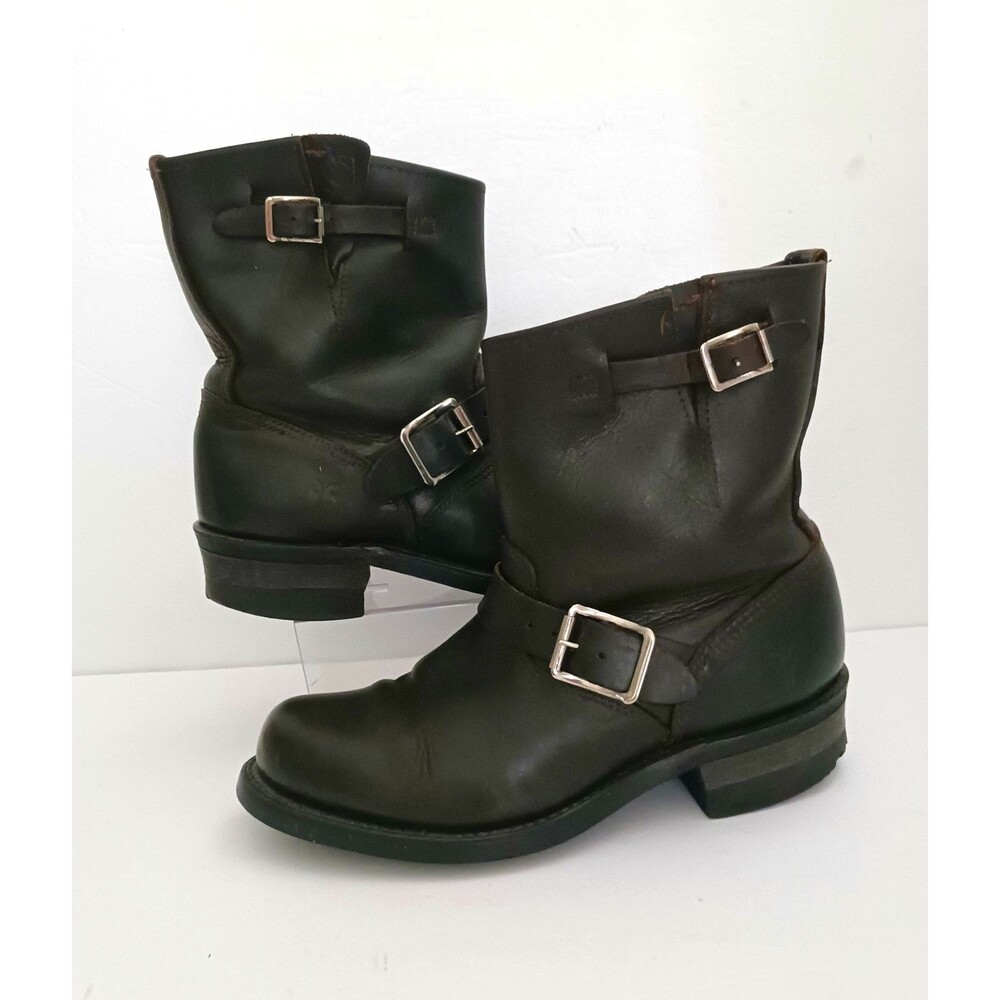 FRYE VIV Blk Leather Engineer Biker Boots Buckle Harness Strap Sz 7.5